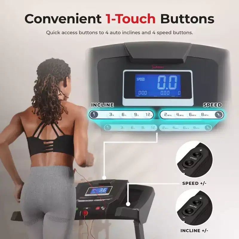 Tapis de course manuel Premium Sunny Health & Fitness avec inclinaison automatique et Bluetooth