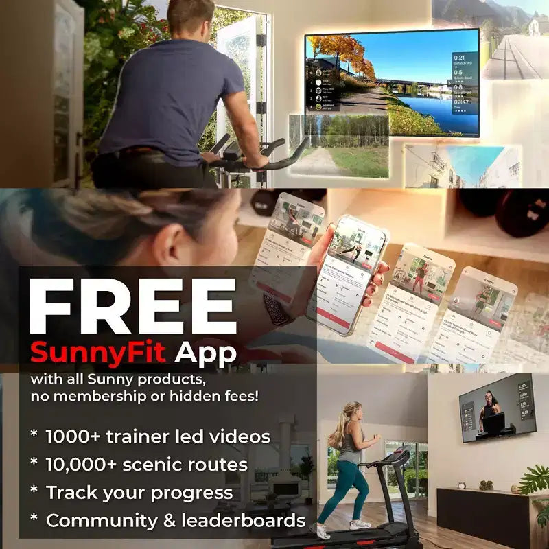 Tapis roulant intelligent pliable avec inclinaison automatique Sunny Health & Fitness Premium avec application exclusive SunnyFit activée - Noir