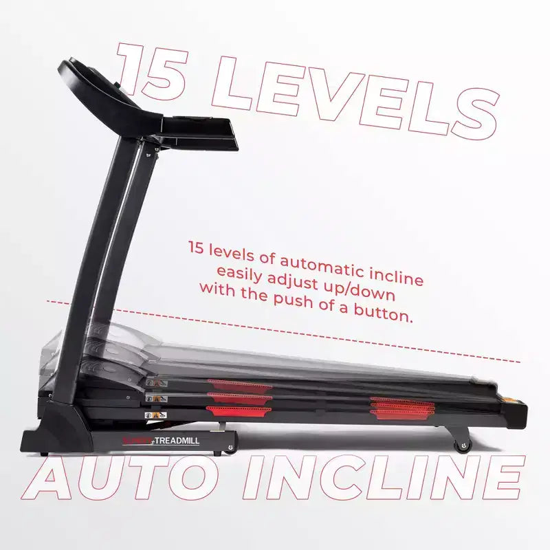 Tapis roulant intelligent pliable avec inclinaison automatique Sunny Health & Fitness Premium avec application exclusive SunnyFit activée - Noir
