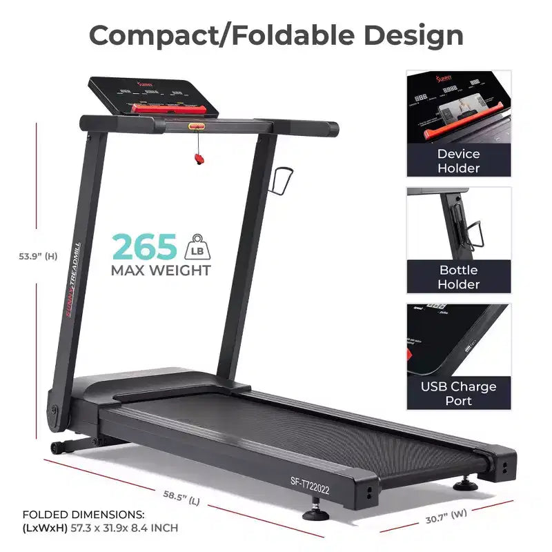Tapis de course interactif Sunny Health & Fitness avec inclinaison automatique Slim