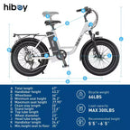 Vélo électrique de croisière Hiboy Adult EX6 20" à enjambement bas - Blanc