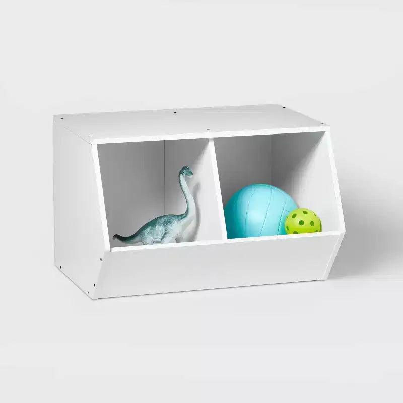Bac de rangement empilable pour enfants à 2 compartiments en stratifié blanc - Pillowfort™