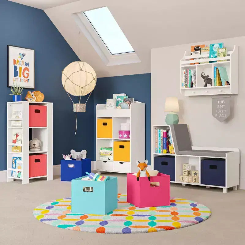Tour de rangement RiverRidge Kids pour livres et jouets avec 3 casiers et 6 étagères à livres pour salle de jeux/chambre d'enfant et coin lecture, blanc