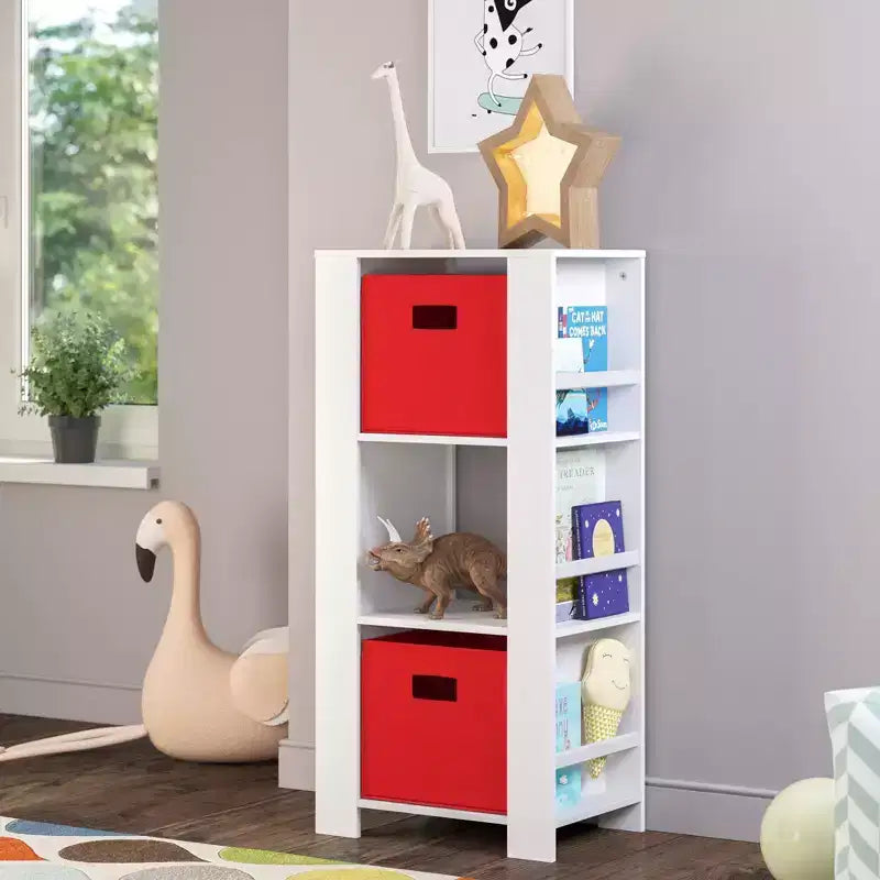 Tour de rangement RiverRidge Kids pour livres et jouets avec 3 casiers et 6 étagères à livres pour salle de jeux/chambre d'enfant et coin lecture, blanc