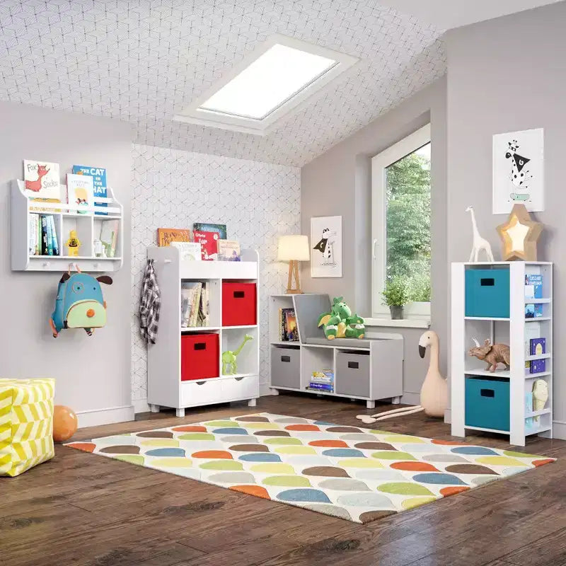 Tour de rangement RiverRidge Kids pour livres et jouets avec 3 casiers et 6 étagères à livres pour salle de jeux/chambre d'enfant et coin lecture, blanc