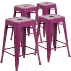 4 Pack 24 H Backless Metal Indoor-Outdoor Counter Height Stool w/Square Seat