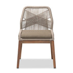 Chaise de salle à manger en acajou et corde tressée, style transitionnel moderne, grise