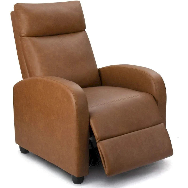 PU Leather Push-Back Recliner Chair, Brown / Black / Grey / Khaki / Red / Beige, Single