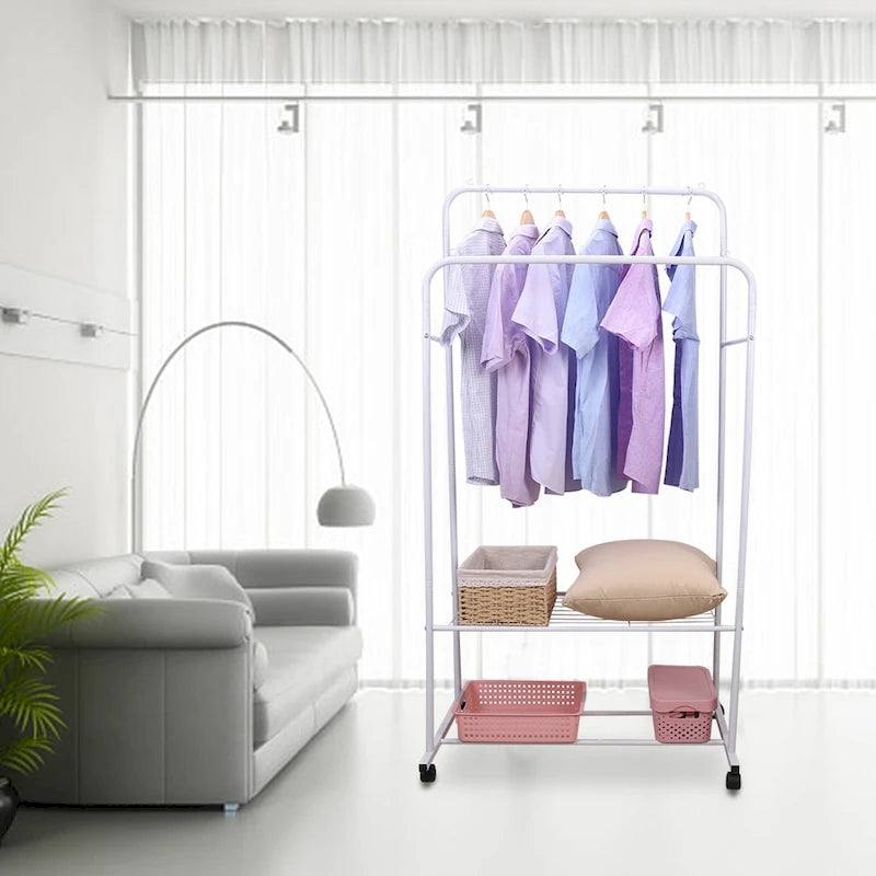 Rolling Garment Rack Clothes Metal Stand Shelf