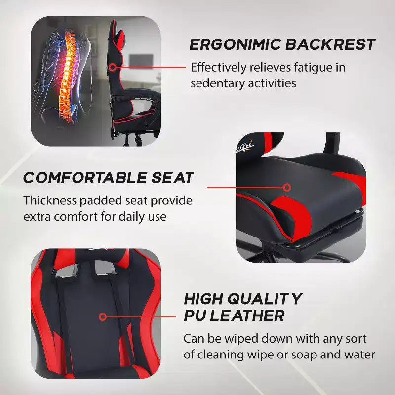 BestMassage Gaming Chair Office Computer Desk Chair Computer Chair with Footrest & Lumbar Support