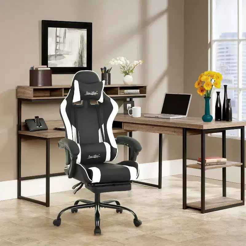 BestMassage Gaming Chair Office Computer Desk Chair Computer Chair with Footrest & Lumbar Support