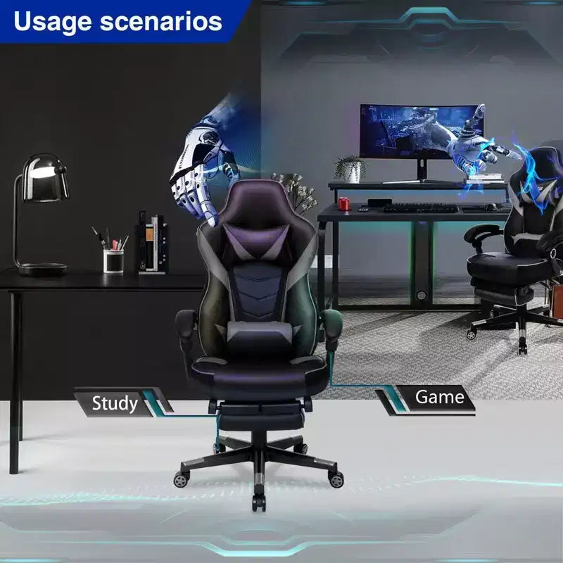 ELECWISH Gaming Chair with Footrest, Lumbar Support, Breathable Computer Chair with Pocket Spring Cushion, Chairs for Adults