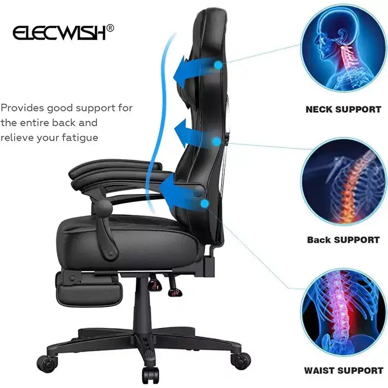 ELECWISH Gaming Chair with Footrest, Lumbar Support, Breathable Computer Chair with Pocket Spring Cushion, Chairs for Adults