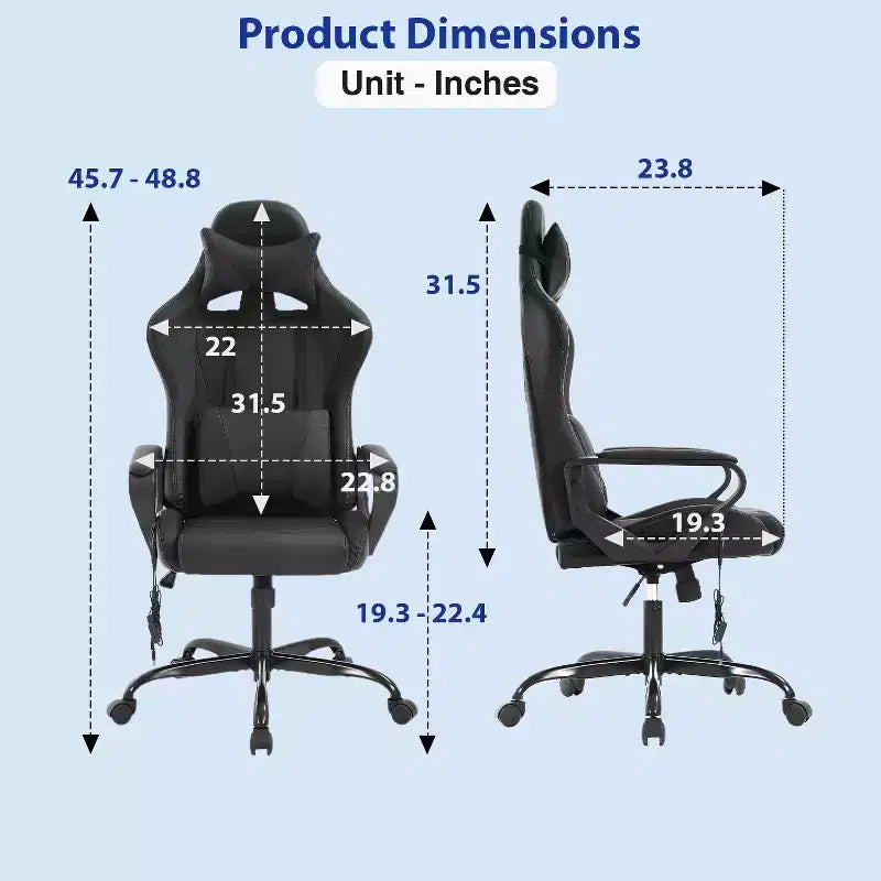 Chaise de jeu FDW Gaming Chaise de bureau massante confortable et élégante avec soutien lombaire réglable, pivotante à 360 degrés et roulettes silencieuses