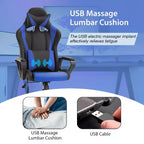 Chaise de jeu FDW Gaming Chaise de bureau massante confortable et élégante avec soutien lombaire réglable, pivotante à 360 degrés et roulettes silencieuses