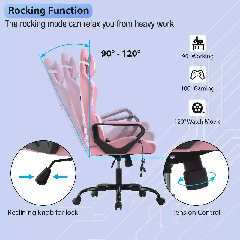 Chaise de jeu FDW Gaming Chaise de bureau massante confortable et élégante avec soutien lombaire réglable, pivotante à 360 degrés et roulettes silencieuses