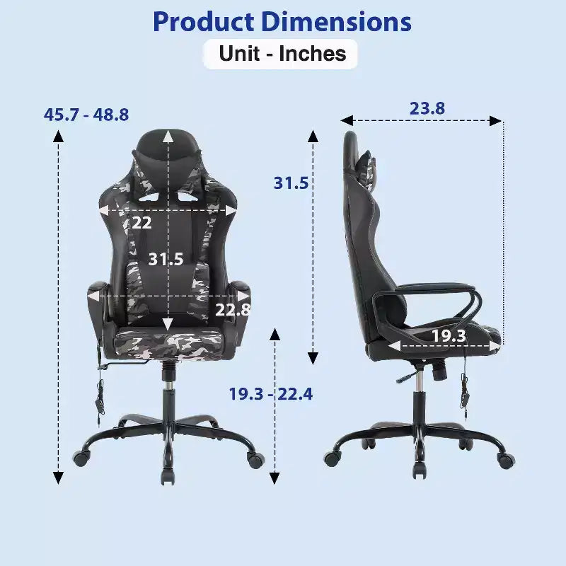 Chaise de jeu FDW Gaming Chaise de bureau massante confortable et élégante avec soutien lombaire réglable, pivotante à 360 degrés et roulettes silencieuses