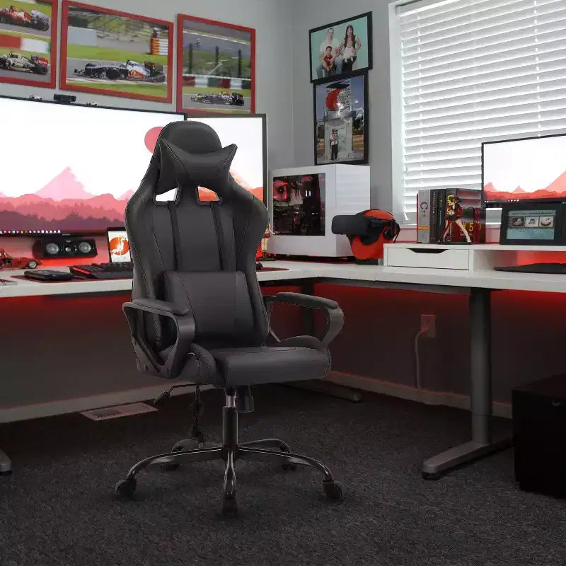 Chaise de jeu FDW Gaming Chaise de bureau massante confortable et élégante avec soutien lombaire réglable, pivotante à 360 degrés et roulettes silencieuses