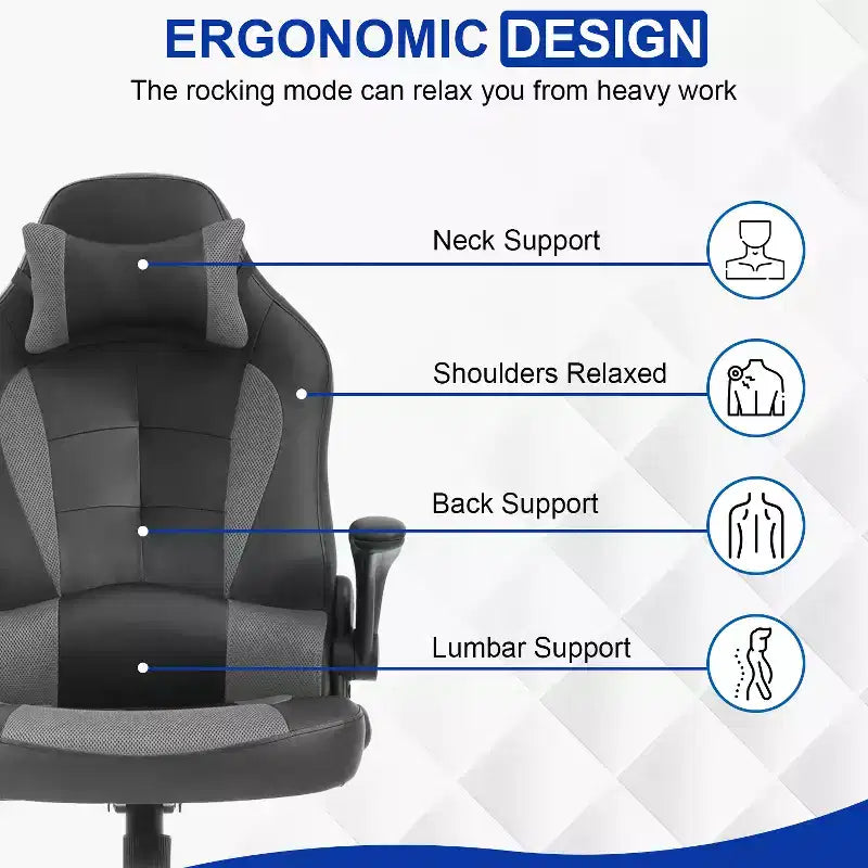 BestMassage Gaming Chair Office Chair Computer Desk Chair with Lumbar Support and Adjustable Headrest and PU Leather Gamer Chair for Adults