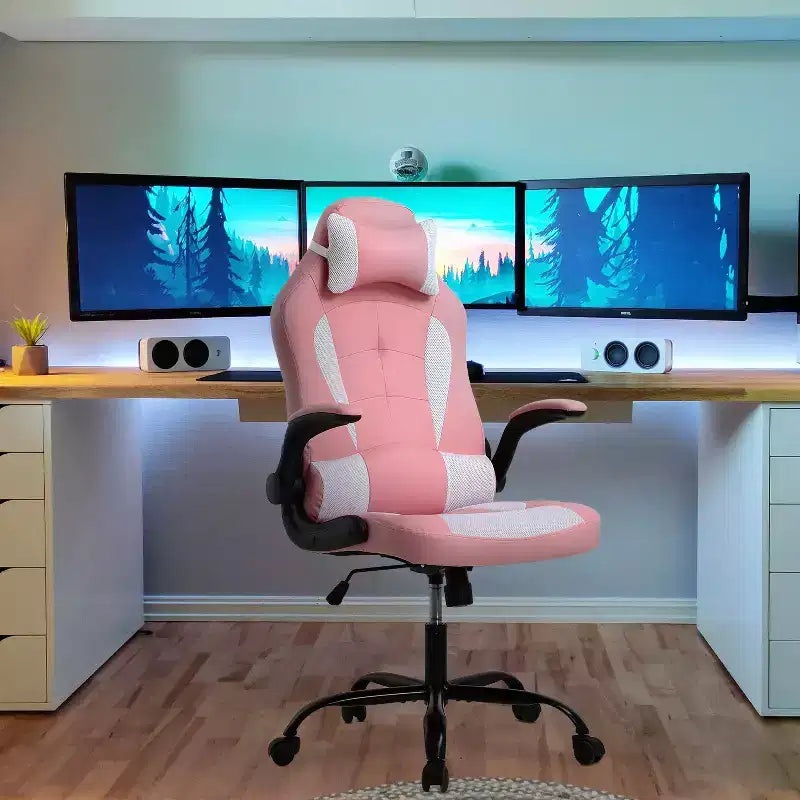 BestMassage Gaming Chair Office Chair Computer Desk Chair with Lumbar Support and Adjustable Headrest and PU Leather Gamer Chair for Adults