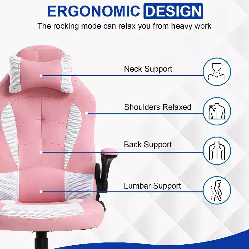 BestMassage Gaming Chair Office Chair Computer Desk Chair with Lumbar Support and Adjustable Headrest and PU Leather Gamer Chair for Adults