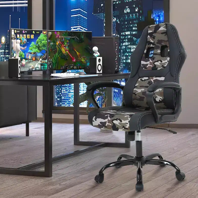 BestMassage Gaming Chair Office Chair with Lumbar Support Adjustable Height PU Leather Executive Chair for Women Men Adults