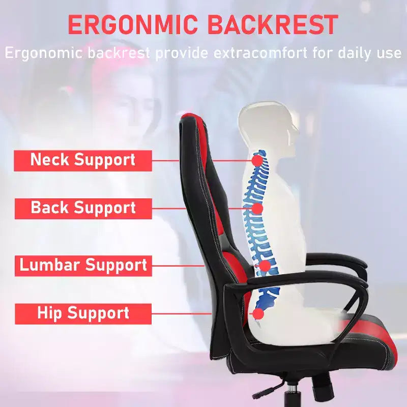 BestMassage Gaming Chair Office Chair with Lumbar Support Adjustable Height PU Leather Executive Chair for Women Men Adults