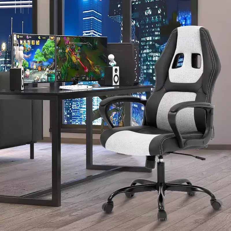 BestMassage Gaming Chair Office Chair with Lumbar Support Adjustable Height PU Leather Executive Chair for Women Men Adults
