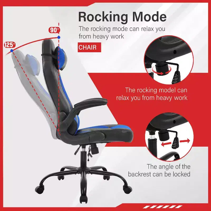 Chaise de jeu FDW Chaise de bureau avec support lombaire Chaises de jeu vidéo en cuir PU pour adultes