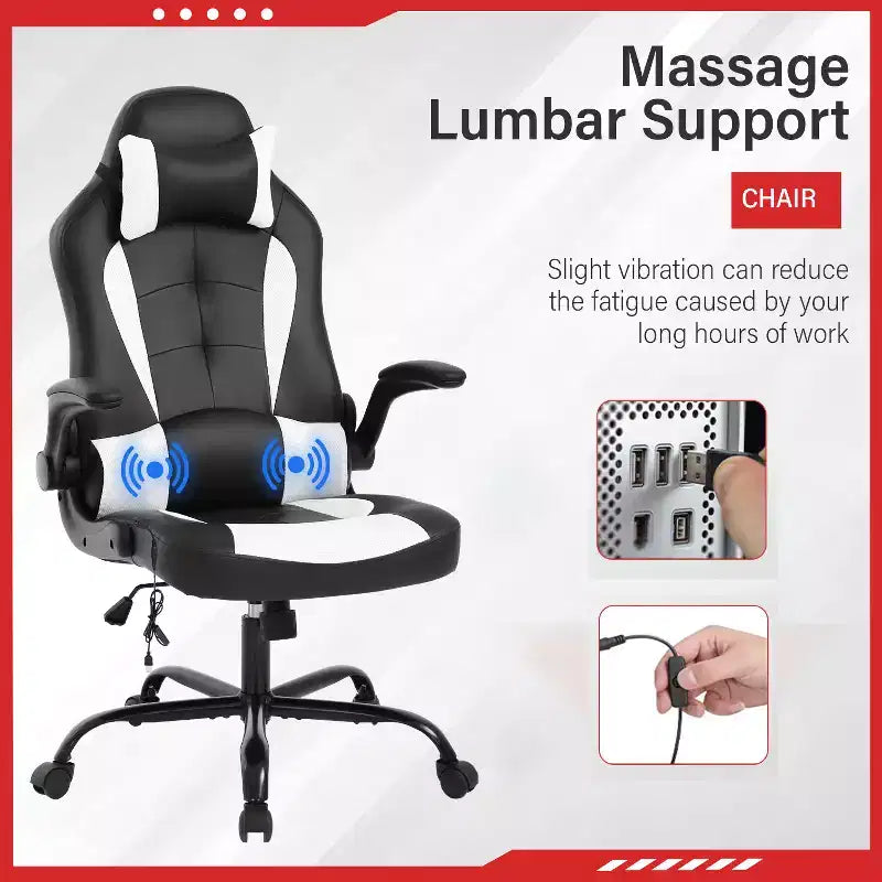Chaise de jeu FDW Chaise de bureau avec support lombaire Chaises de jeu vidéo en cuir PU pour adultes