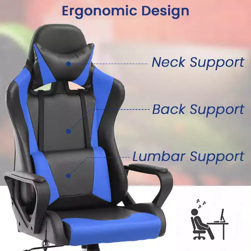 Chaise de bureau BestMassage Gaming Chair à dossier haut avec support lombaire, fonction massage et roulettes en cuir PU pour adultes et adolescents