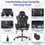 Chaise de bureau BestMassage Gaming Chair à dossier haut avec support lombaire, fonction massage et roulettes en cuir PU pour adultes et adolescents