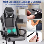 Chaise de bureau BestMassage Gaming Chair à dossier haut avec support lombaire, fonction massage et roulettes en cuir PU pour adultes et adolescents
