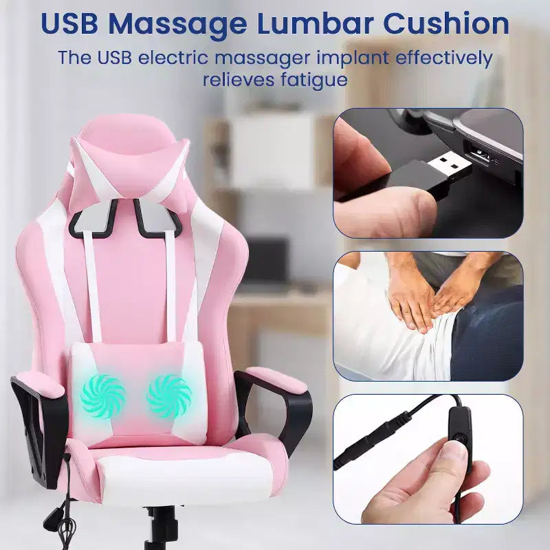 Chaise de bureau BestMassage Gaming Chair à dossier haut avec support lombaire, fonction massage et roulettes en cuir PU pour adultes et adolescents