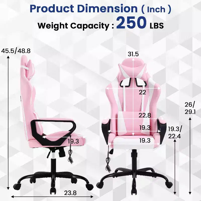Chaise de bureau BestMassage Gaming Chair à dossier haut avec support lombaire, fonction massage et roulettes en cuir PU pour adultes et adolescents