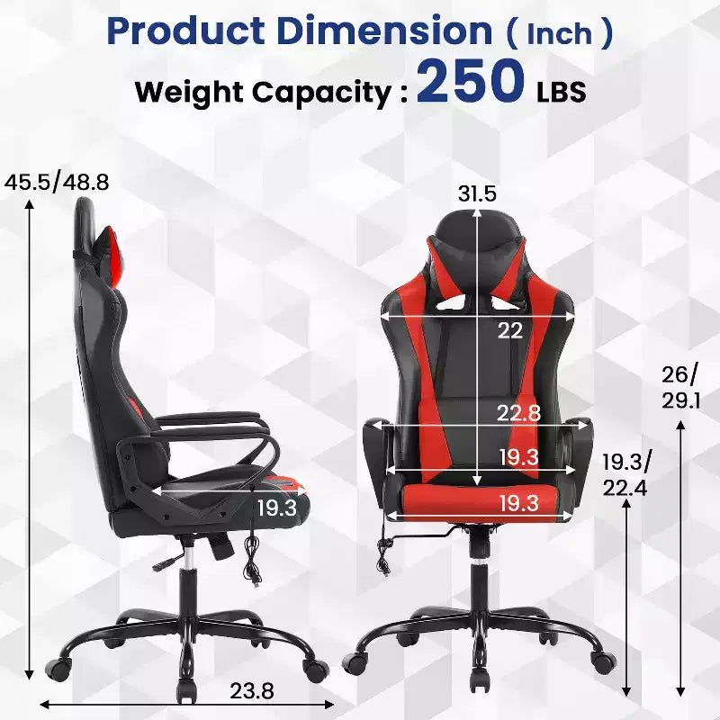 Chaise de bureau BestMassage Gaming Chair à dossier haut avec support lombaire, fonction massage et roulettes en cuir PU pour adultes et adolescents