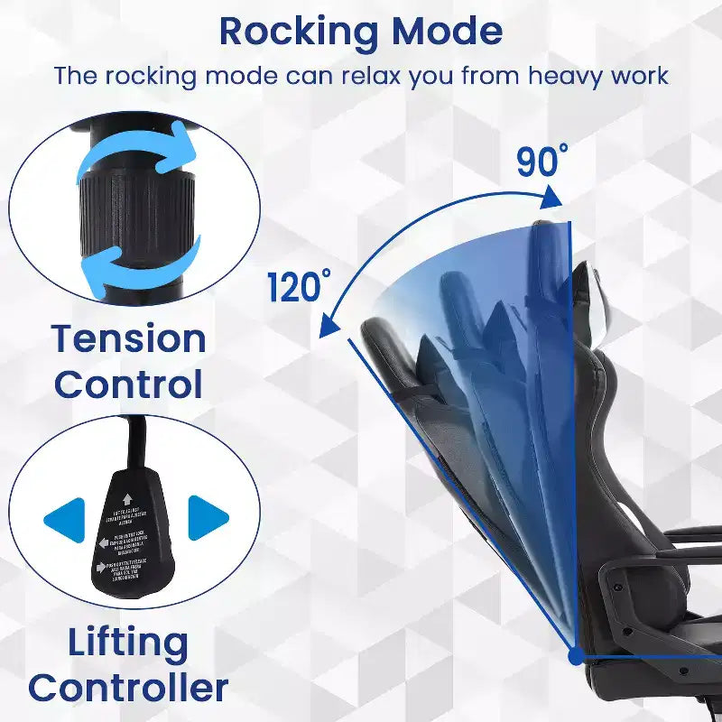 Chaise de bureau BestMassage Gaming Chair à dossier haut avec support lombaire, fonction massage et roulettes en cuir PU pour adultes et adolescents