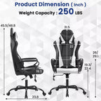 Chaise de bureau BestMassage Gaming Chair à dossier haut avec support lombaire, fonction massage et roulettes en cuir PU pour adultes et adolescents