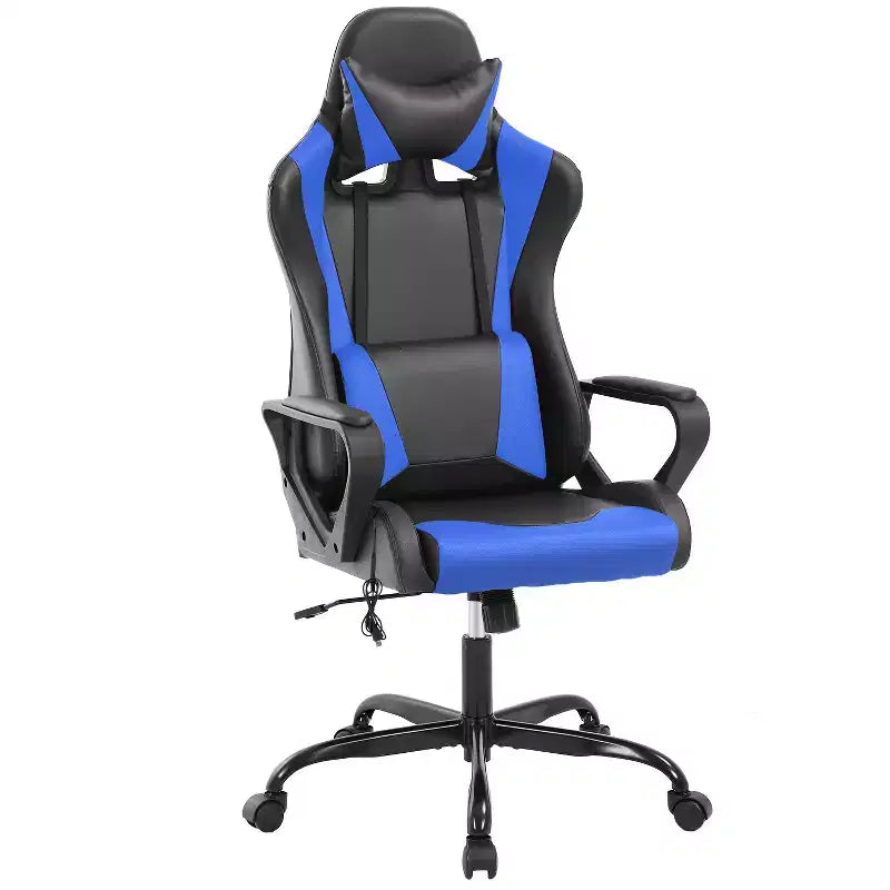 Chaise de bureau BestMassage Gaming Chair à dossier haut avec support lombaire, fonction massage et roulettes en cuir PU pour adultes et adolescents
