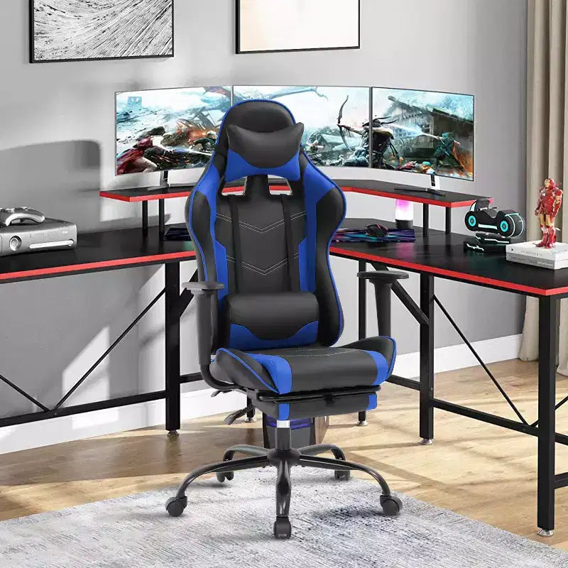 BestMassage Gaming Chair Computer Gamer Chair with Lumbar Support and Footrest Rolling Swivel Design Office Chair for Home Office and Gaming