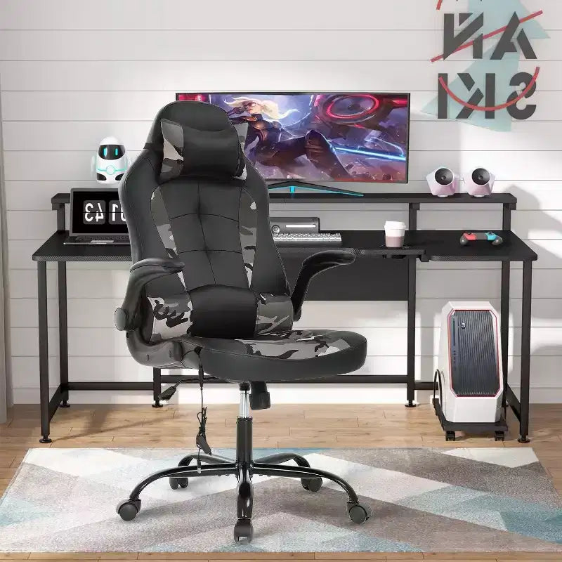 BestMassage Gaming Chair Computer Desk Chair with Lumbar Support Upholstery and Rolling Swivel Chair Base for PC Gaming and Executive Use
