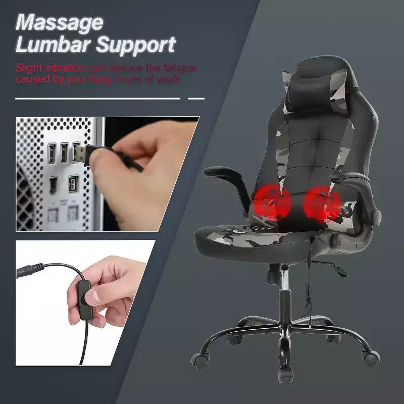 BestMassage Gaming Chair Computer Desk Chair with Lumbar Support Upholstery and Rolling Swivel Chair Base for PC Gaming and Executive Use