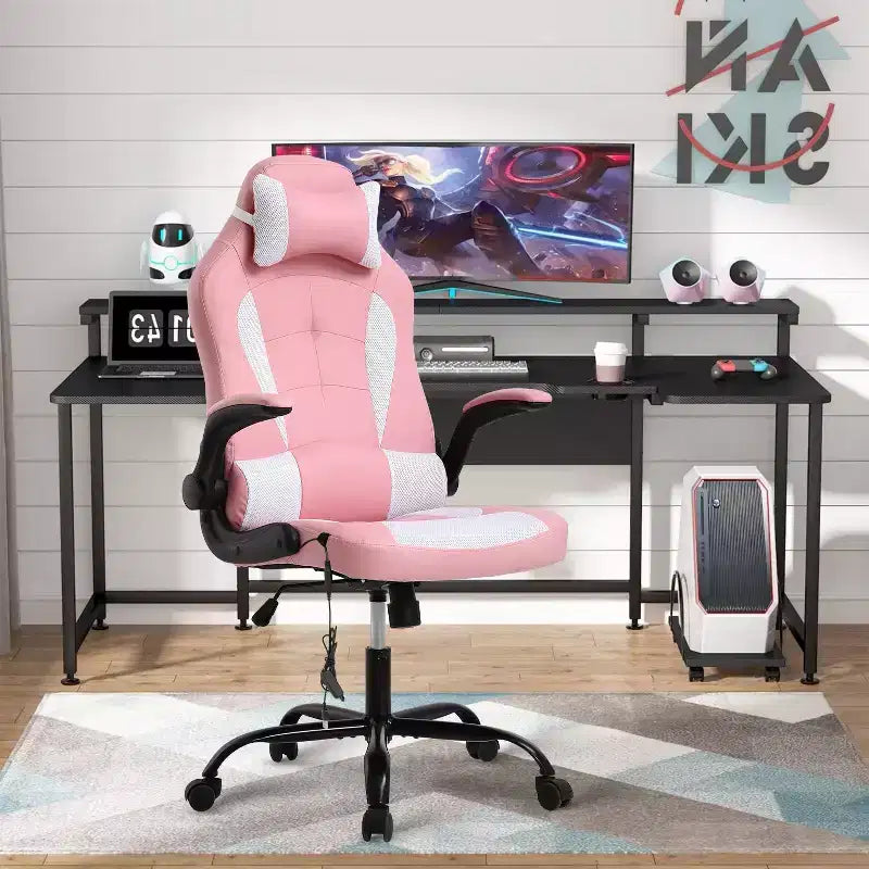 BestMassage Gaming Chair Computer Desk Chair with Lumbar Support Upholstery and Rolling Swivel Chair Base for PC Gaming and Executive Use