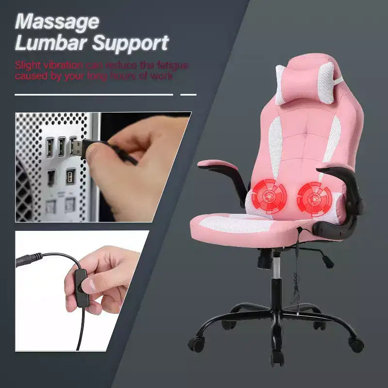 BestMassage Gaming Chair Computer Desk Chair with Lumbar Support Upholstery and Rolling Swivel Chair Base for PC Gaming and Executive Use