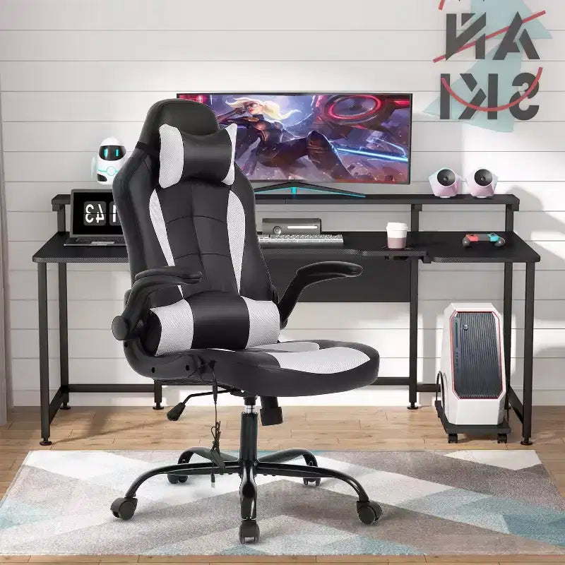 BestMassage Gaming Chair Computer Desk Chair with Lumbar Support Upholstery and Rolling Swivel Chair Base for PC Gaming and Executive Use