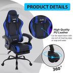 FDW Chaise de jeu Chaise de bureau de course avec repose-pieds Support lombaire Appui-tête Accoudoir Chaise de gamer PC réglable à roulettes pivotante