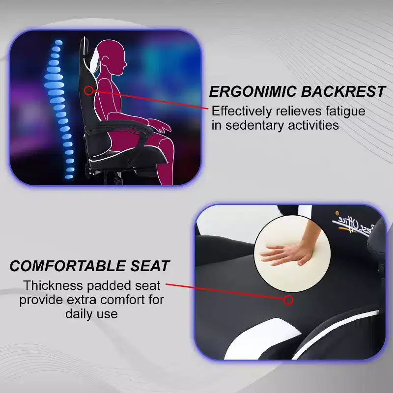 FDW Chaise de jeu Chaise de bureau de course avec repose-pieds Support lombaire Appui-tête Accoudoir Chaise de gamer PC réglable à roulettes pivotante