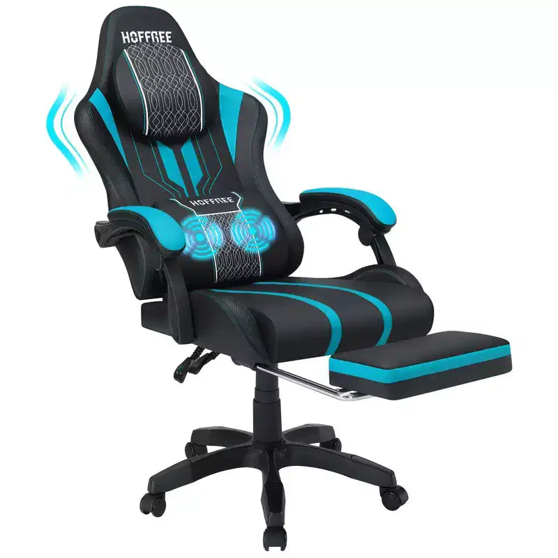Hoffree Extra Large Massage Gaming Chair Ergonomic Office PC Chair with Footrest & Adjustable
