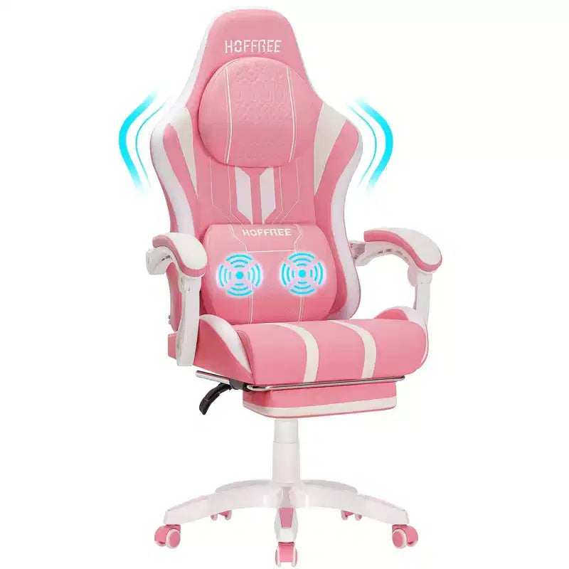 Hoffree Extra Large Massage Gaming Chair Ergonomic Office PC Chair with Footrest & Adjustable
