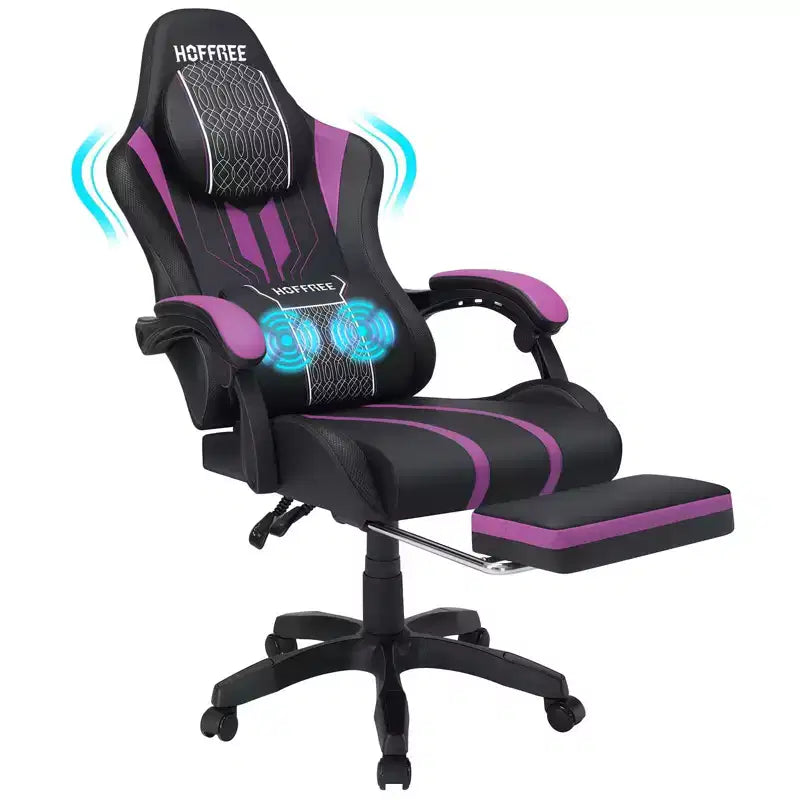 Hoffree Extra Large Massage Gaming Chair Ergonomic Office PC Chair with Footrest & Adjustable